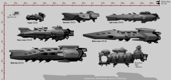 Early concept art of several ship types